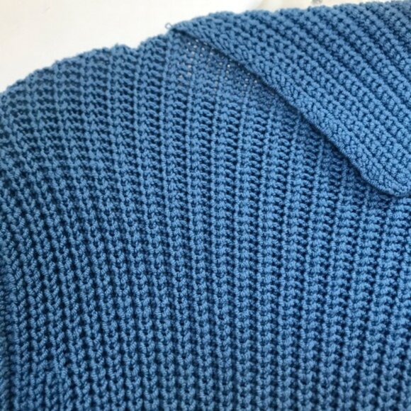 DKNY Chucky Wool Ribbed Knit Sweater Side Mock Neck Soft Cozy Oversized Blue M - Picture 8 of 15